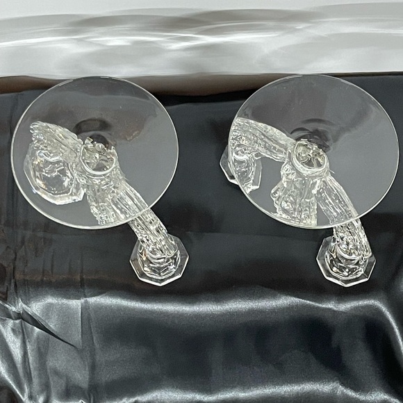 Pair Of Vintage Tiffin Glass Double Candlestick Holders‎ Etched Floral Clear EUC - Picture 8 of 11